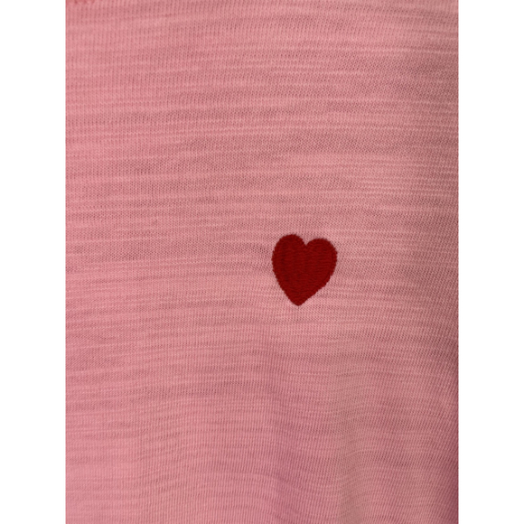 LOFT Shirt Womens Large Pink Long Sleeve Puff Shoulder Heart Embroidered Cotton - Picture 2 of 9
